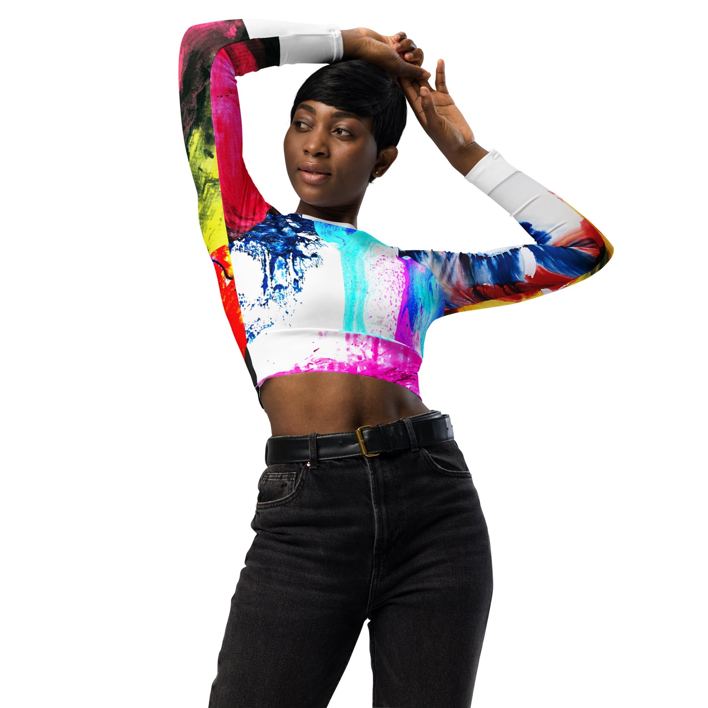 Recyceltes Langarm Crop Top mit Allover-Druck PLEASURE