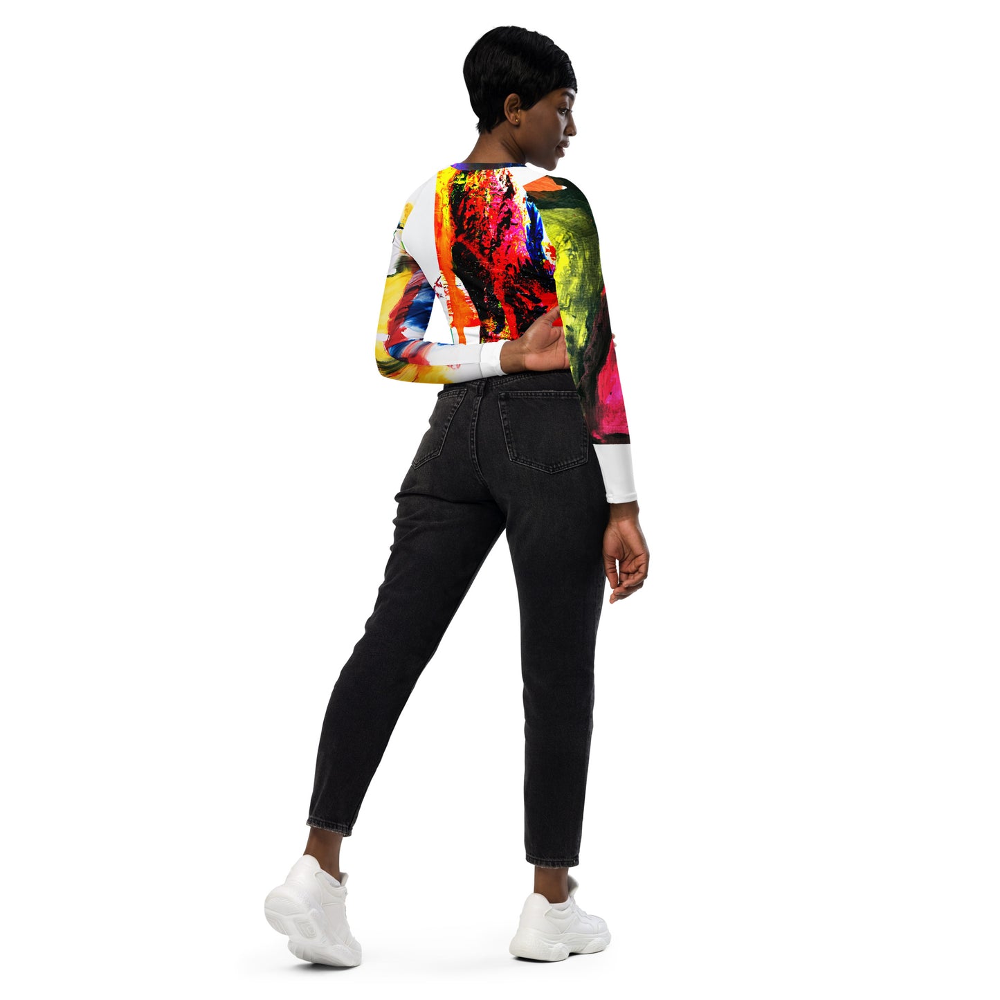Recyceltes Langarm Crop Top mit Allover-Druck PLEASURE
