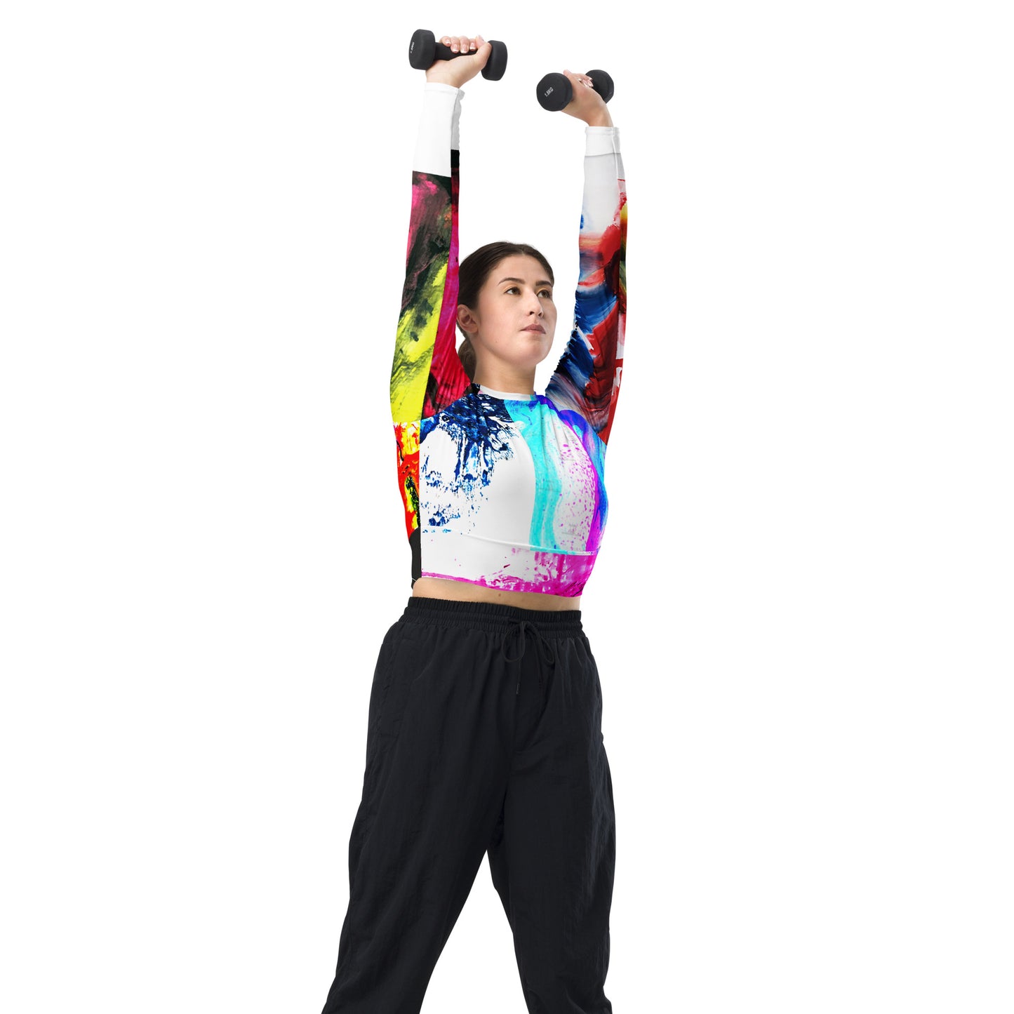 Recyceltes Langarm Crop Top mit Allover-Druck PLEASURE